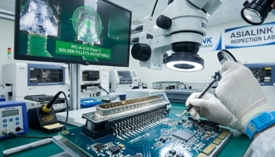 Close-up of high-reliability cable assembly and connector soldering verified by IPC-A-610 Class 3 criteria.
