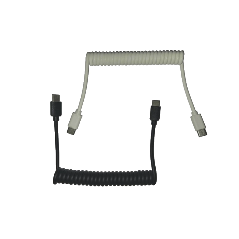 Coiled Dual Type C to USB Male Y Splitter Charger Cable Coiled Dual Type C to USB Male Y Splitter Charger Cable